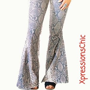 Snakeskin  Denim Bell Bottom Jeans